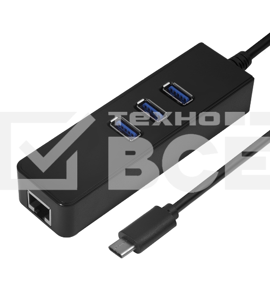 Cетевой адаптер Greenconnect USB 3.1 Тип C M -> Ethernet RJ-45 F Lan Card + USB 2.0-хаб на 3 порта (GCR-UC2CL01)