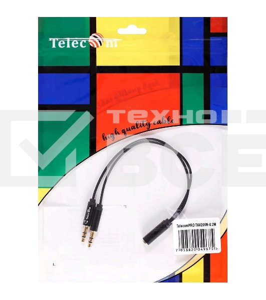 Кабель-адаптер  2*3.5ST(M)/3.5 ST(F), 0.2м, Telecom PRO <TAV205M-0.2M>