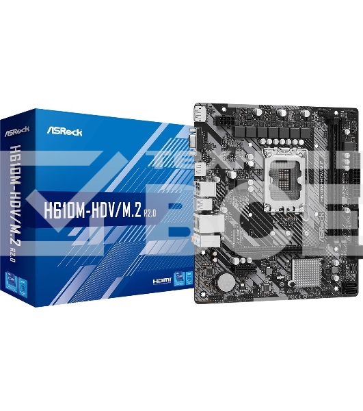Материнская плата ASRock H610M-HDV/M.2 R2.0, LGA 1700, Intel H610, 2xDDR4, 4xSATA, 1xM.2, 1xPCIe 4.0 x16, 1xPCIe x1, 1xDP, 1xHDMI, 1xVGA, 1x 1Gb LAN, 2xUSB-A 3.2 Gen 1, 4xUSB 2.0, 3x3.5 мм, 7.1, mATX
