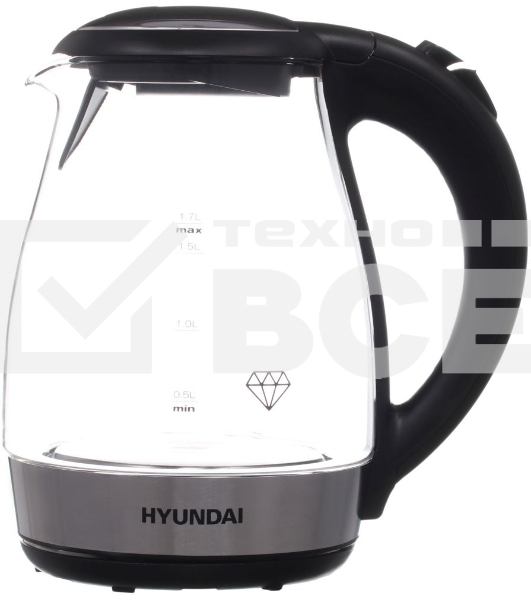 Чайник электрический Hyundai HYK-G2030 1.7л. 2200Вт черный (корпус: стекло)