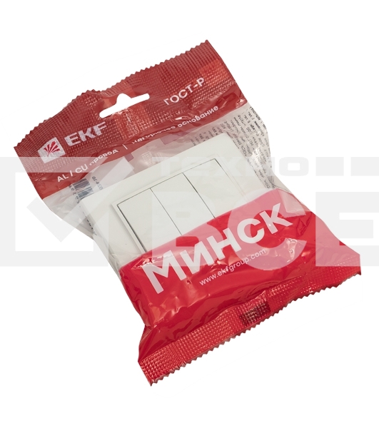 Выключатель 3-кл. СП Минск 10А бел. Basic EKF ERV10-024-10