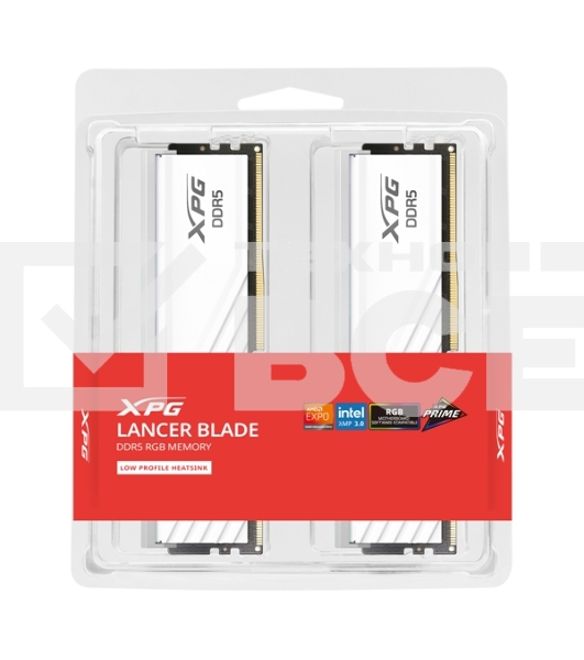 Оперативная память XPG Lancer Blade RGB, DDR5, 32GB (2x16GB), 6000MHz, CL34, с радиаторами, RGB, белый