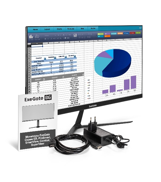 Монитор с аудио 24.5' ExeGate SmartView EH1500TA (IPS LED Grade A+, FHD, 1920x1080@75Гц, 16:9, 250cd/m2, 1000:1, 3-5ms, Speakers, audio-out, D-Sub, HDMI, DisplayPort, USB, кабель HDMI 1,5м, VESA, регулировка наклона (tilt), чёрный)