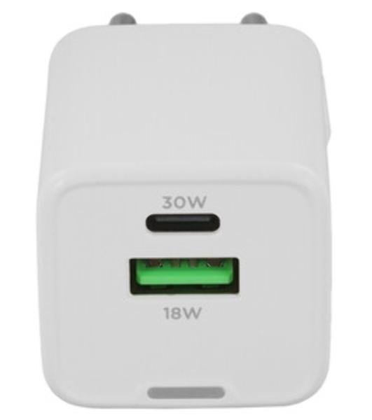 Зарядное устройство Cablexpert MP3A-PC-63, 30Вт GaN, 3А, QC4.0/PD, 1xUSB, 1xType-C, белый, пакет