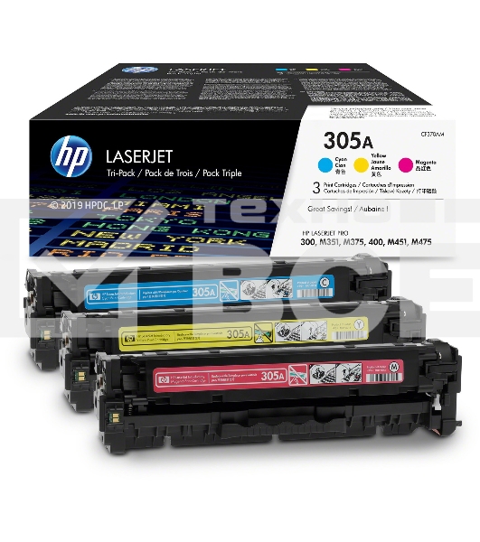 Картридж лазерный набор HP CF370AM № 305A голубой/пурпурный/желтый CLJ M451 (CE411A+CE412A+CE413A)