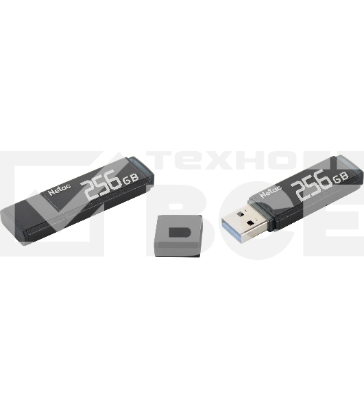 Флеш диск Netac U351, NT03U351N-256G-30BK, 256Gb, USB3.0, с колпачком, металлическая чёрная