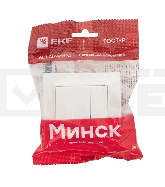 Выключатель 3-кл. СП Минск 10А бел. Basic EKF ERV10-024-10