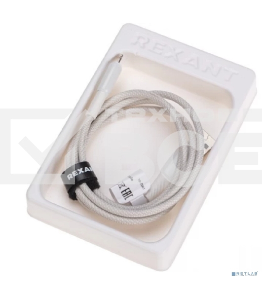Кабель Rexant USB-A - Lightning для Apple, 2,4А, 1м, в белой нейлоновой оплетке