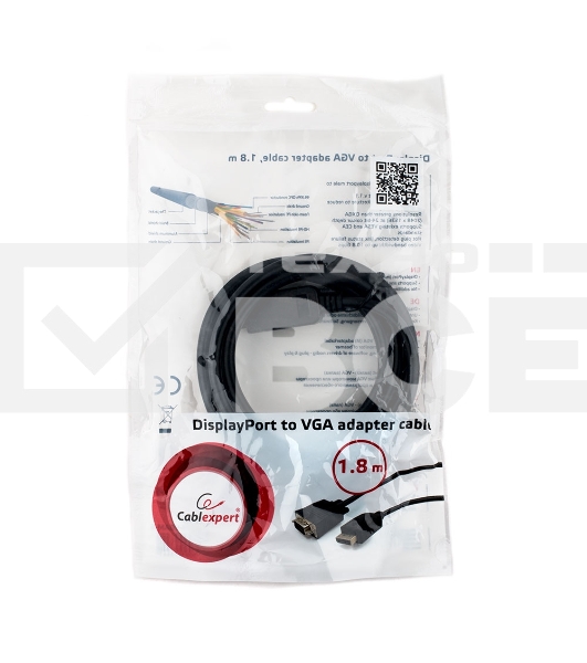 Кабель DisplayPort->VGA Cablexpert CCP-DPM-VGAM-6, 1,8м, 20M/15M, черный, экран, пакет
