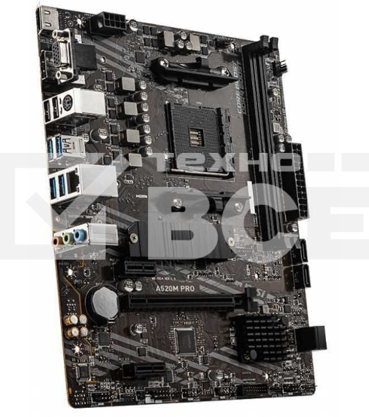Материнская плата MSI A520M PRO, AM4, AMD A520, 2xDDR4, 4xSATA, 1xM.2, 1xPCIe 3.0 x16, 1xDVI-D, 1xHDMI, 1x 1Gb LAN, 2xUSB 2.0, 4xUSB 3.2 Gen 1, 3x3.5 мм, 7.1, mATX