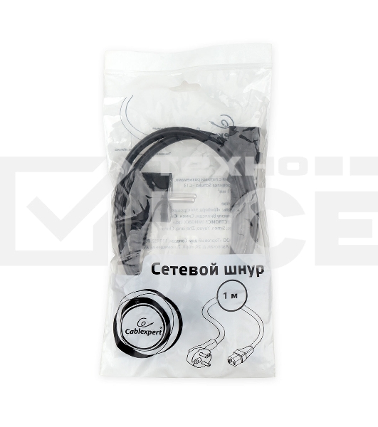 Кабель питания Cablexpert PC-186-1-1M, 1м, Schuko- C13, 3x1кв.мм, черный, с заземлением, пакет