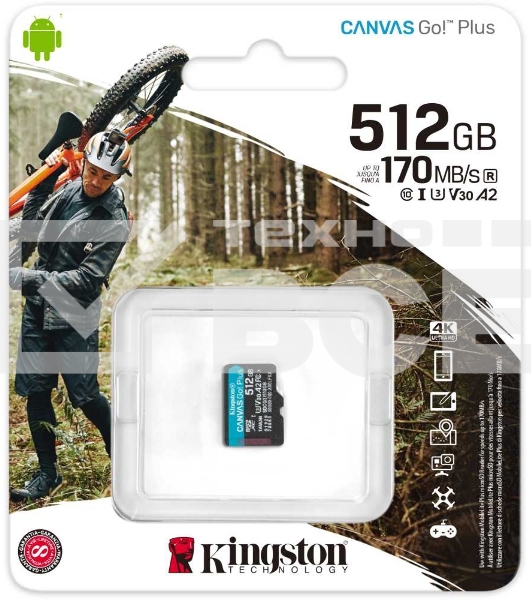 Флеш карта Kingston microSD 512GB microSDXC Class 10 UHS-I U3 V30 Canvas Go Plus 170MB/s