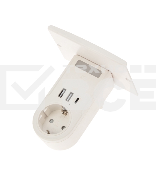 Адаптер USB (2хUSB-A + USB-С) + розетка 220-250В с подсветкой и подставкой для телефона Rexant