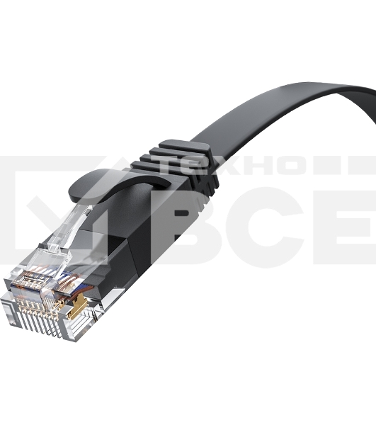 Патч-корд GCR  PROF плоский прямой 2.0m, UTP медь кат.6, черный, 30 AWG, ethernet high speed 10 Гбит/с, RJ45, T568B, GCR-52861