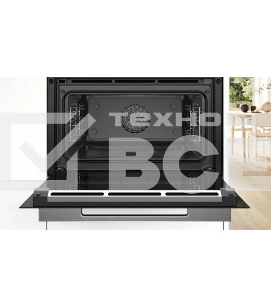 Компактный духовой шкаф-пароварка, черный, 14 режимов + комбинированные режимы, функция приготовление на пару 100%, 4-слойное остекление, 3 цветных текстовых TFT-дисплея 2,5' с сенсорным управлением, ControlRing, функции HomeConnect: удаленная диагностика, контроль и мониторинг, LED-освещение, меню Assist, PerfectBake, термощуп PerfectRoast, самоочистка EcoClean