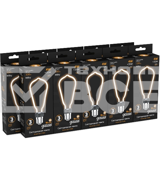 Лампа светодиодная Gauss Filament 4Вт цок.:E27 трубка 220B св.свеч.бел.теп. (упак.:10шт)