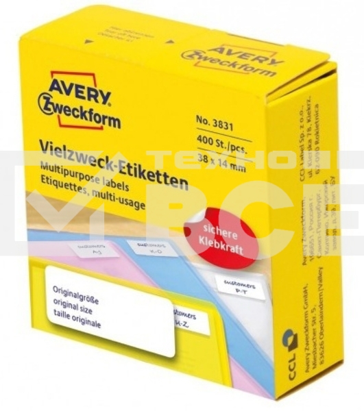 Этикетки самоклеящиеся Avery Zweckform 3831 38x14 мм, 400 шт, универсальная, 70 г/м2, белый (упак.:1рул)