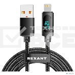 Кабель Rexant USB-A - Lightning для Apple, 2,4А, 1м, в черной нейлоновой оплетке, c LED дисплеем, фото2