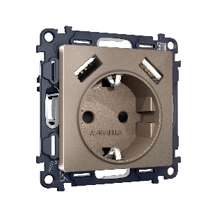 Комплект механизма электрической розетки ALFA Темная бронза матовый 2USB A+A 18W (быстрая зарядка) с/з QUANT (AP6390, VM155) MA639010