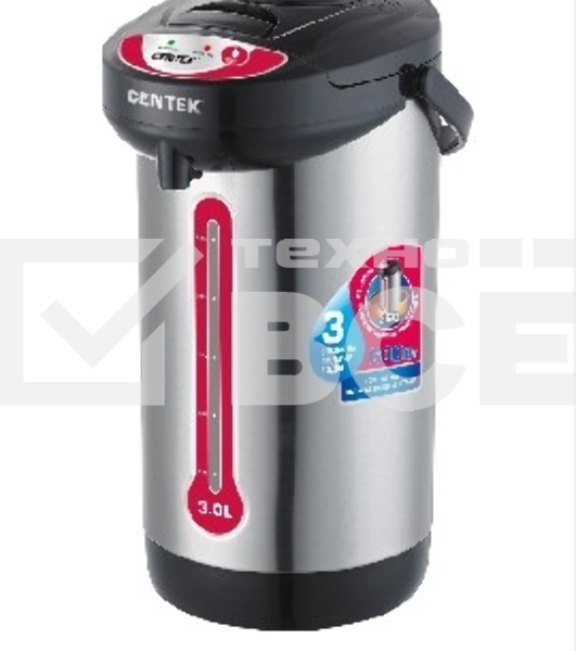 Термопот Centek CT-0080 черный, 3л, 600Вт, 3 способа подачи воды, корпус из нержавеющей стали
