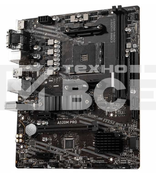Материнская плата MSI A520M PRO, AM4, AMD A520, 2xDDR4, 4xSATA, 1xM.2, 1xPCIe 3.0 x16, 1xDVI-D, 1xHDMI, 1x 1Gb LAN, 2xUSB 2.0, 4xUSB 3.2 Gen 1, 3x3.5 мм, 7.1, mATX