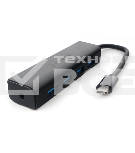 Концентратор USB 3.0 Gembird UHB-C364, 4 порта, Type-C, с доп питанием