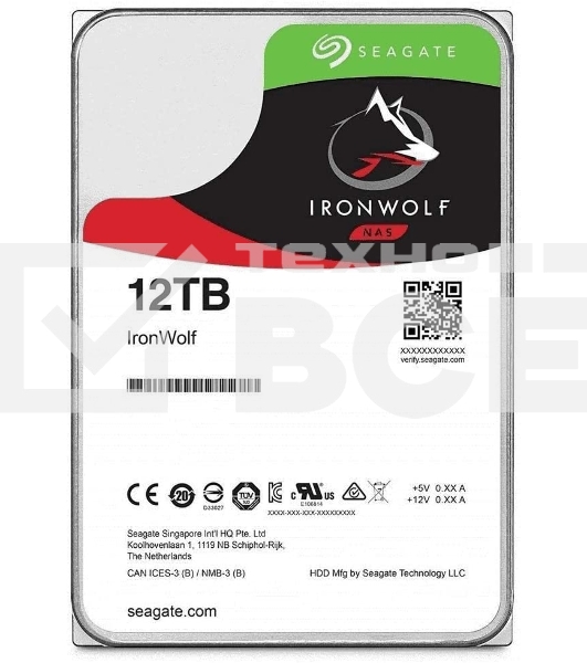 Жесткий диск Seagate Ironwolf ST12000VN0008, 12TB SATA 6.0Gb/s, 7200 rpm, 256mb buffer, 3.5