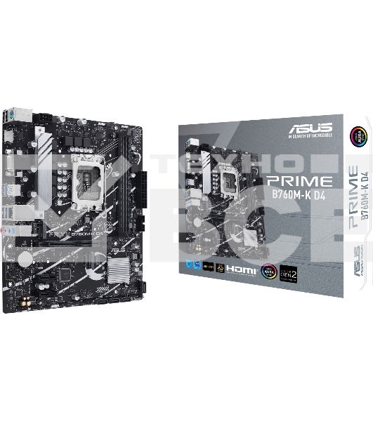 Материнская плата ASUS PRIME B760M-K D4, LGA 1700, Intel B760, 2xDDR4, 4xSATA, 2xM.2, 1xPCIe 4.0 x16, 2xPCIe x1, 1xHDMI, 1xVGA, 1x 2.5Gb LAN, 2xUSB-A 3.2 Gen 1, 2xUSB-A 2.0, 3x3.5 мм, 7.1, mATX