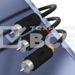 Кабель GCR-переходник 1.0m аудио jack 3,5mm / 3 х RCA, черный, фото 1
