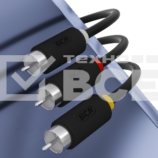 Кабель GCR-переходник 1.0m аудио jack 3,5mm / 3 х RCA, черный