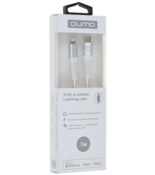 Кабель QUMO, MFI С94, Type-C на MFI Apple 8 pin, силиконовый, 1м, 2,22A, 9V, 20W, PD (белый)