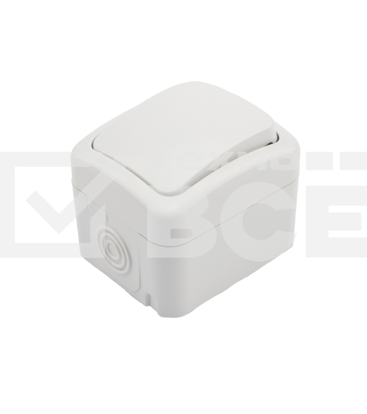 Переключатель проходной KRANZ Mini OG открытой установки, IP54 белый