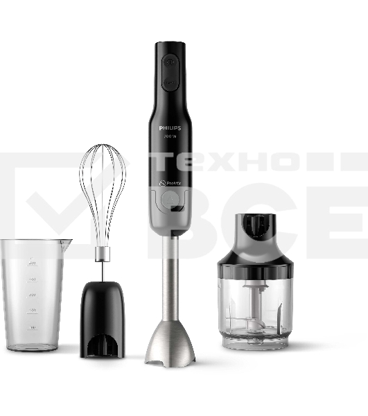 Блендер погружной Philips HR2543/90, 700Вт, 1 скорость, турбо режим, стакан для взбивания, венчик, измельчитель, цвет черный