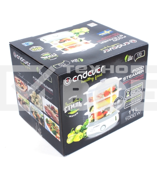 Пароварка электрическая Endever Vita-170, белый/серый, мощность 1000 Вт, объем 11 л