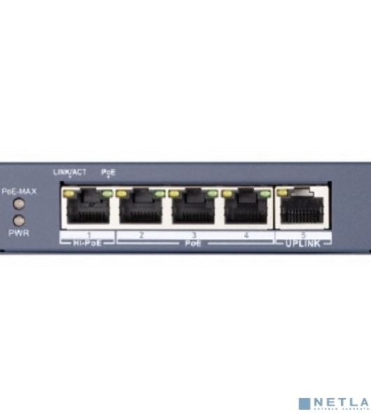 Коммутатор Hikvision DS-3E0505HP-E, 5×1 Гбит/с (4×PoE/Hi-PoE), неуправляемый