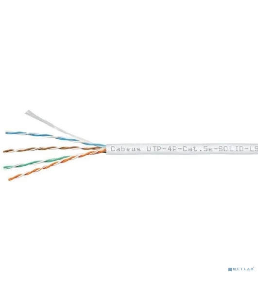 Кабель витая пара UTP (U/UTP) Cabeus UTP-4P-Cat.5e-SOLID-LSZH-WH cat.5e, 4 пары (24 AWG), одножильный, белый, LSZH, нг(А)-HF, (305 м)