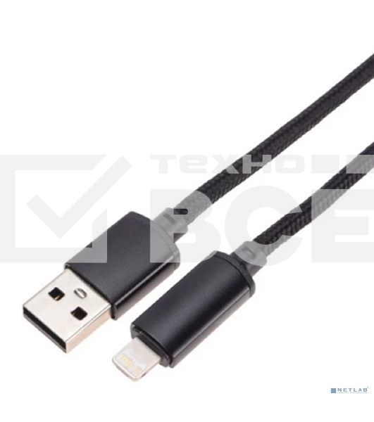 Кабель Rexant USB-A - Lightning для Apple, 2,4А, 1м, в черной нейлоновой оплетке, c LED дисплеем