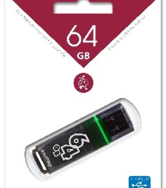 Флешка USB SmartBuy GLOSSY SERIES DARK GREY (SB64 GbGS-DG), 64Gb, USB 3.0, R/W 75/30, серый/зеленый