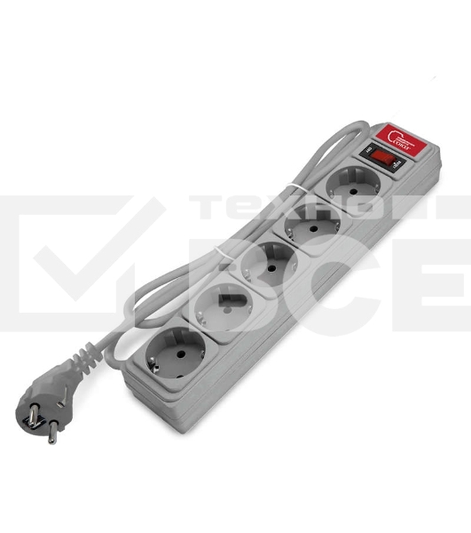 Удлинитель с сетевым фильтром 5х1.8 10А ПВС 3х0.75 серый, Союз 1341