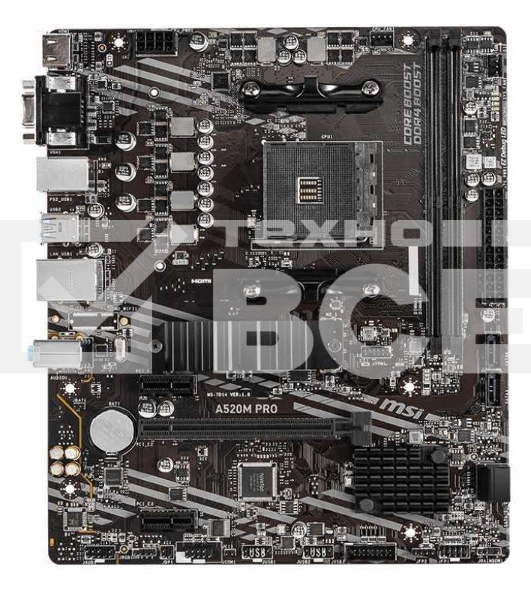 Материнская плата MSI A520M PRO, AM4, AMD A520, 2xDDR4, 4xSATA, 1xM.2, 1xPCIe 3.0 x16, 1xDVI-D, 1xHDMI, 1x 1Gb LAN, 2xUSB 2.0, 4xUSB 3.2 Gen 1, 3x3.5 мм, 7.1, mATX