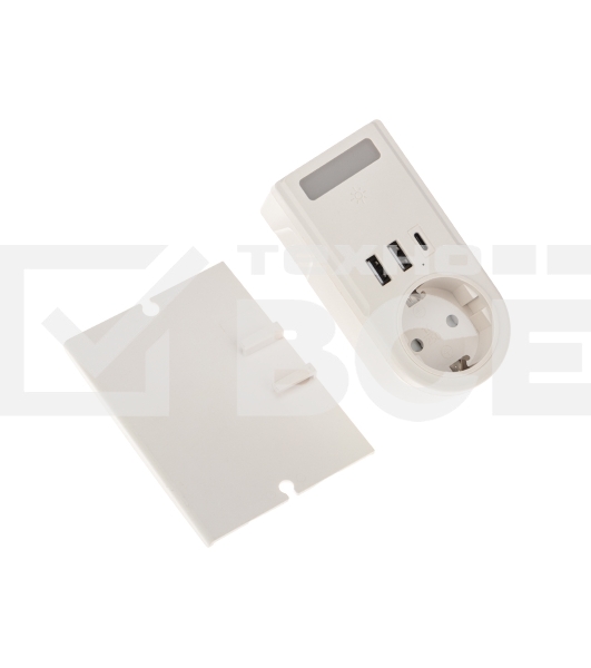 Адаптер USB (2хUSB-A + USB-С) + розетка 220-250В с подсветкой и подставкой для телефона Rexant