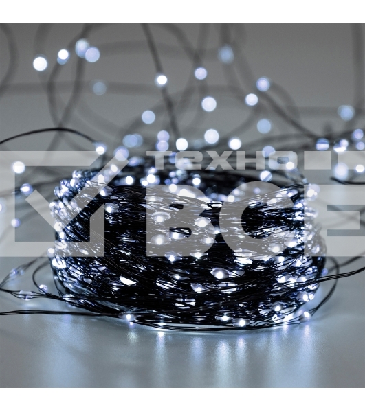 Гирлянда Роса с контроллером 30м, 300LED, IP20, 230В, зеленый провод, белое свечение 
