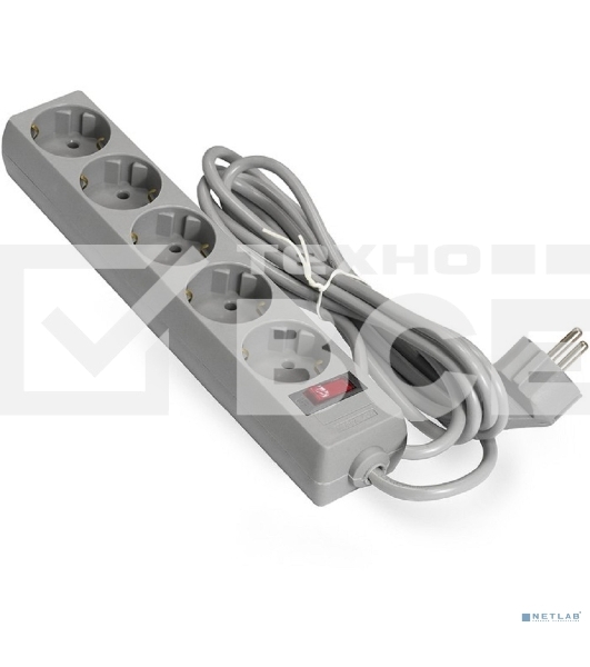 Сетевой фильтр ExeGate EX285800RUS EC-5-5G (5 евророзетки с заземлением, 5м, защита от перегрузки, выключатель с подсветкой, серый)