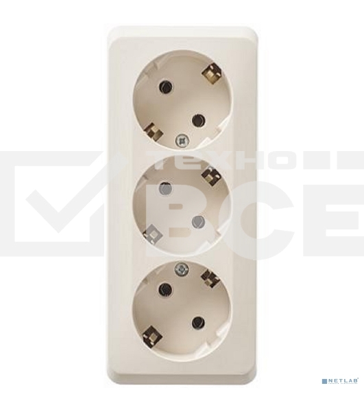 Розетка с заземлением без шторок 16А 250B, КРЕМ, ЭТЮД O/У тройная