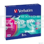 Диск DVD-RW Verbatim 4.7Gb 4x Slim case (5шт) Color (43563), фото3