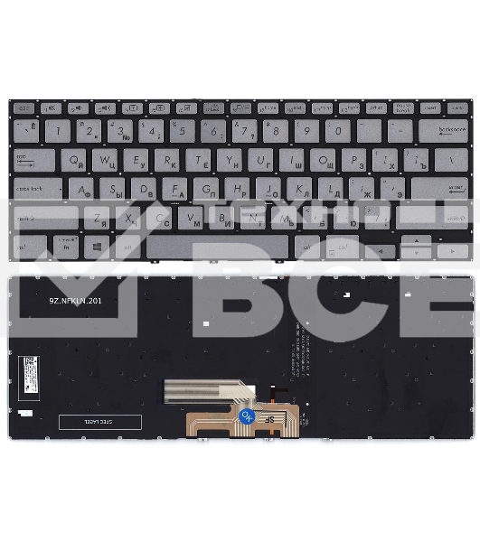 Клавиатура для ноутбука Asus Zenbook Flip 14 UX462DA серебристая с подсветкой
