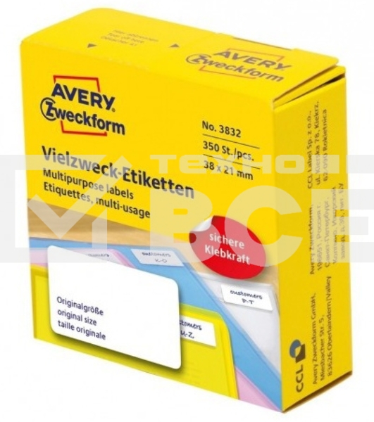 Этикетки самоклеящиеся Avery Zweckform 3832 38x21 мм, 350 шт, универсальная, 70 г/м2, белый (упак.:1рул)