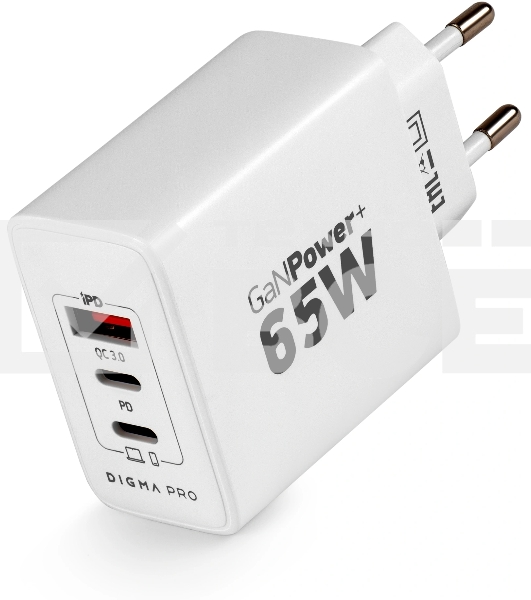 Сетевое зарядное устройство Digma Pro DPW6B 65W 3.25A (PD+QC) 2хUSB-C/USB-A универсальное белый (DPW6B5GX12WH)