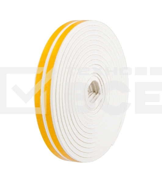 Уплотнитель самоклеящийся, белый, Е-профиль 9х4мм, для зазоров 1-3мм, упаковка по 6м PROconnect