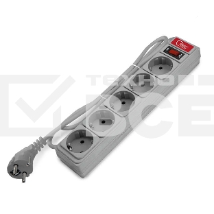 Удлинитель с сетевым фильтром 5х1.5 м 10А ПВС 3х0.75 серый, Союз 1328